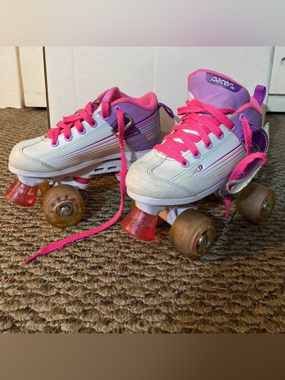 Kids Pink & Purple Quad Roller Skates with Bright Pink Laces